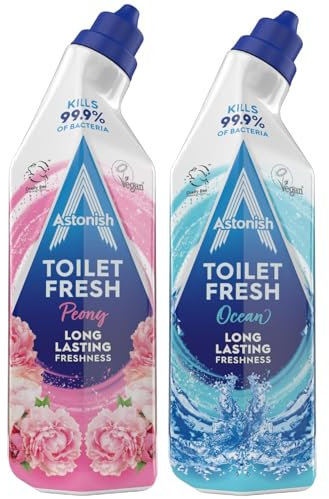 Astonish Toilet Gel Bundle Giftset 2 Pack – Household Cleaning Products Combo Kit with Ocean Fresh & Pink Peony Scents, 750ml Each – Powerful Limescale Remover, Long-Lasting Freshness