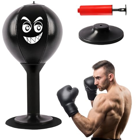 Punchingball Tisch, Tisch Boxsack, Büro Punchingball, Mini Boxsack Schreibtischspielzeug, Boxsack Stehend, Desktop Punching Bag Mit Starken Saugnäpfen Luftpumpe Für Erwachsene (Schwarz)