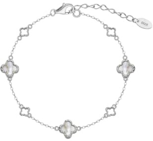 Suzan Gold® Vergoldetes Damen Armband aus 925 Silber mit zarten Perlmutt-Kleeblättern | Filigraner Glücks-Schmuck Luckra – wasserfest, hypoallergen & edel | Wunderschönes Geschenk für stilvolle Frauen