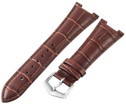 ROUREOX Echtleder-Uhrenband Schnellwechsel-Metall-Pin-Schloss Ersatz-Uhrenarmband Zubehör für PATEK PHHLIPPE Nautilus Collection-Braun + Silber