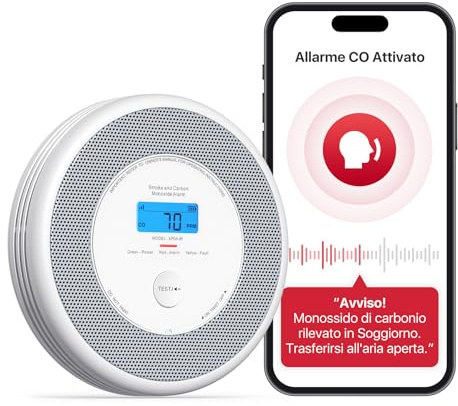 X-Sense Rilevatore di fumo e monossido di carbonio WIFI, XP0A-iR, 1 Pezzo | Allarme antincendio con vocale e annuncio della posizione, Sensore combinato 10 anni conforme EN 14604 e EN 50291