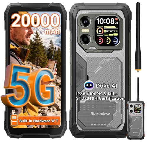 Blackview XPLORE 1 WT Téléphone Incassable 5G, 20000mAh Téléphone Portable Incassable, 36GB+256GB, 6,78 FHD+ & 2,01 120Hz Android 15, IP69K, 64MP+50MP+20MP, NFC/OTG/GPS/AI