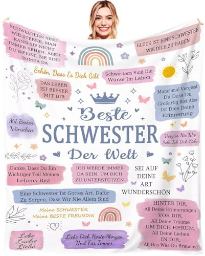 Kuscheldecke Schwester Geschenk Geburtstag, Personalisiert Decke An Meine Schwestern zum Weihnachten Hochzeitstag Abschluss, Flanelldecke Beste Geschwister Schwesterherz Geschenkidee für Frauen