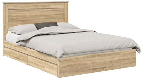 vidaXL Aufbewahrungsbett Sonoma-Eiche 140 x 200 cm Holzwerkstoff, Elegante Schlaflösung, modernes Bettgestell, platzsparend, Stauraum für kleine Räume