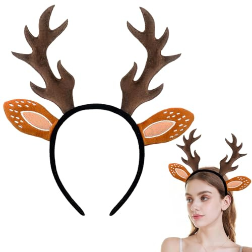 YCICHE Haarreif Reh Geweih Hörner Rehohren,Reh Kostüm Kopfschmuck Haarreifen,Hirschgeweih Rentier Haarreif,Bambi Ohren Stirnband,Karneval Kostüm Damen Mädchen,für Fasching Karneval Mottoparty Cosplay