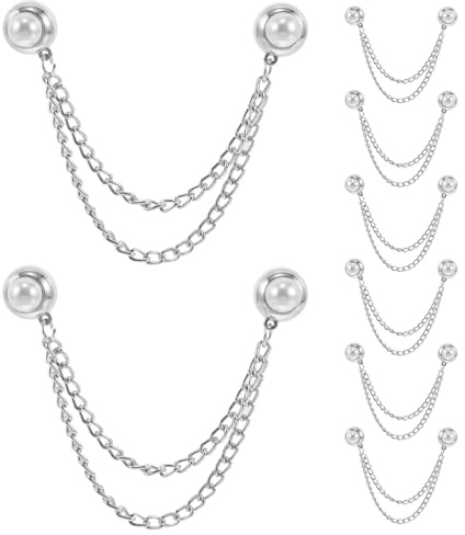 LALADEFIEE Pince de Serrage Magnétique pour Vêtements sans Couture, 8 Pièces en Métal Argenté avec Chaîne, Réglable pour Ajustement Polyvalent, pour Usage Quotidien et Sport en Extérieur