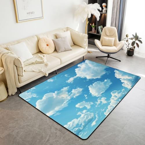 Homewish Wolke Teppich Wohnzimmer Blau Himmel Rugs for Living Room Blau Weiß Wolke für Kinder Jungen Mädchen Teppiche 150x200 Landscape Carpet rutschfest Pflegeleicht