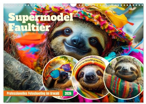 Supermodel Faultier. Professionelles Fotoshooting im Urwald (Wandkalender 2026 DIN A3 quer), CALVENDO Monatskalender: Die ultimative Verbindung von Gemütlichkeit und Glamour! (CALVENDO Tiere)