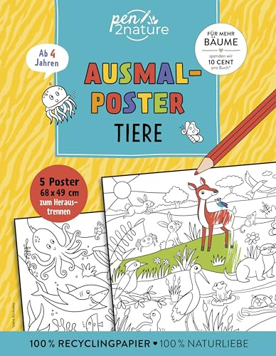 Ausmalposter Tiere: 5 wimmelige XXL-Poster im Format 68 x 49 cm, mit Perforierung zum leichten Heraustrennen. Große Ausmalflächen ideal für Kinder ab 4 Jahren.
