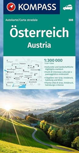 KOMPASS Autokarte Österreich 1:300.000: mit Ortsverzeichnis