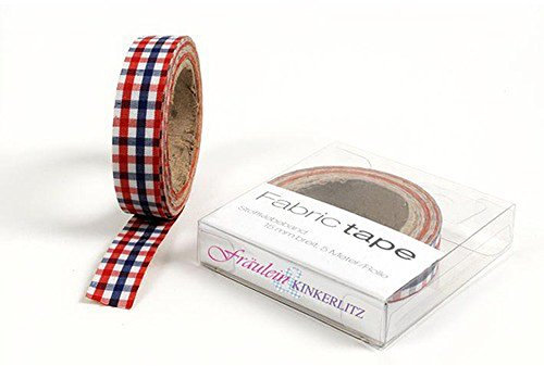 HAB & GUT -TT001V- selbstklebendes Stoffband Stofftape Gingham/KARIERT, ROT - BLAU, Masking Washi Tape, Länge 5 m