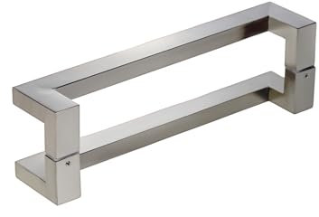 Moderno y Contemporáneo Cuadrado/rectangular soporte de anillo push-pull Tirador de puerta de acero inoxidable para entrada/entrada/ducha/cristal/Tienda/Almacén, Interior/exterior Granero – & Puertas rectangular de satén cepillado Acabado