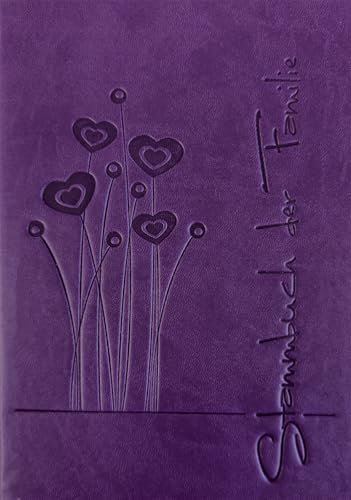 Stammbuch Hochzeit SYCHELLEN, Familienbuch aus Kunstleder in lila, Familienstammbuch mit Stammbaum Vorlage zum Ausfüllen, Stammbuch der Familie im Format 14 x 21 cm