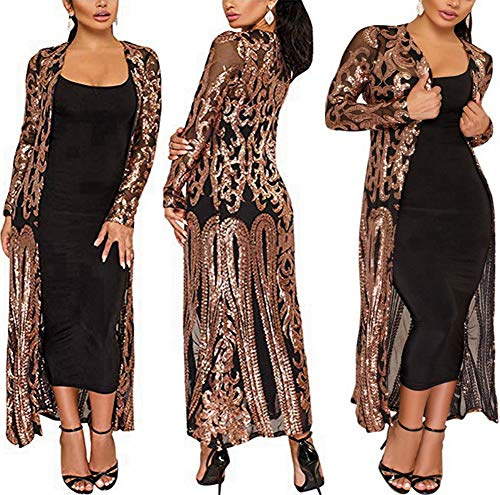 PROMLINK Sequin Cardigans Duster Sparkly Blazer Jackets Long for Women Evening, Black, Large