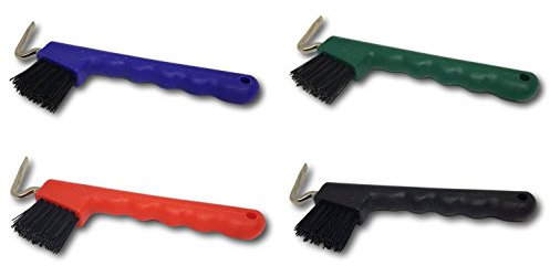 Rascador de pezuñas para caballos, burros, cabras, pezuñas con cepillo extra estable y mango ergonómico (verde)