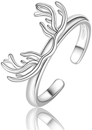 Damen Mädchen Ringe 925er Sterling Silber Hypoallergen Geweihe Zeigefinger-Ring Bandring Schwanzring Verstellbar