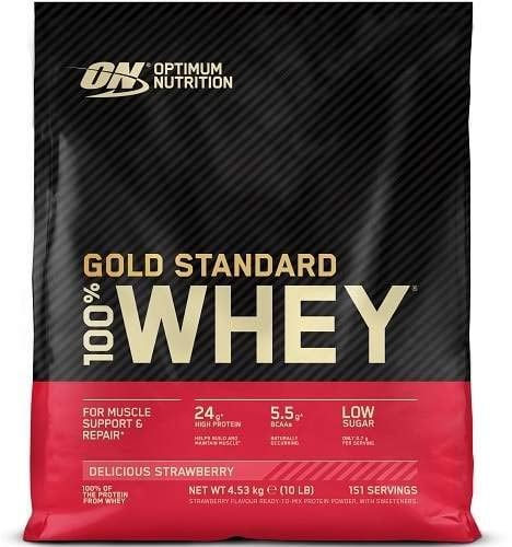 Optimum Nutrition 100% Whey Gold Standard, 4.53 kg (10 lb) Beutel (Delicious Strawberry)