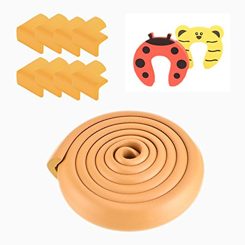 Andream Ecken- und Kantenschutz | Extra Langer 5m Kanten Tape + 8 vorgefertigte Ecken mit 2 Kindersicherem Türstopper – der Premium- Kindersicherungsschutz, Orange