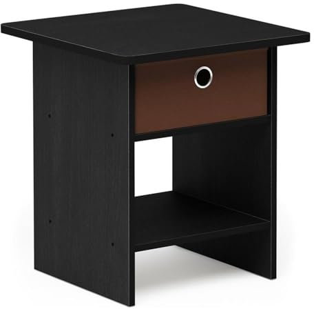 Furinno Dario Étagère de Rangement Chevet/Table de Nuit avec Tiroir-Poubelle, Brun, Bois, Americano/Marron Moyen, One Size