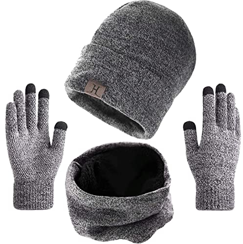 Aisprts Wintermütze Herren Mütze Schal Handschuh-Sets, Touchscreen Handschuhe Beanie Warme Mütze Strickmütze Winterschal Herren mit Fleecefutter