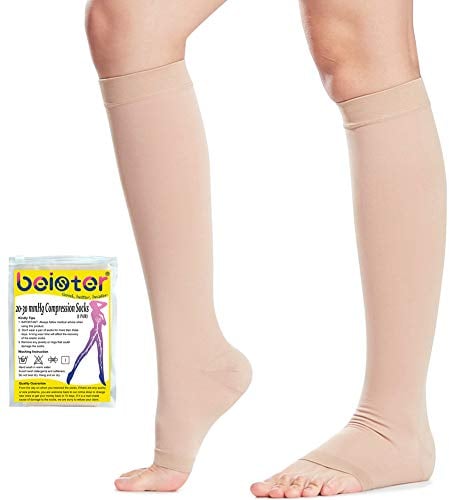 Medizinische Kompressionsstrümpfe Damen & Herren mit Silikonband Open Toe Knee High Calf Compression Socks Firm 20-30 mmHg Abgestufte Unterstützung Stützstrümpfe für Krampfadern, Ödeme