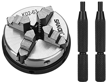 TOPINCN Mandrin de Tour en Métal Auto-Centrant Rechargeable Manuel à Auto-centrage K02-63 / M14 à 4 Mâchoires pour Outils de Travail du Bois