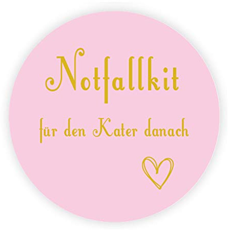 100 Stk Runde 40mm Hangover Kit Sticker - 'Notfallkit für den Kater danach' mit Herz Aufkleber - für Hochzeit,Gastgeschenk,Bridal Shower,Hen Night Junggesellenabschied,Geburtstag Feier - UNI 310
