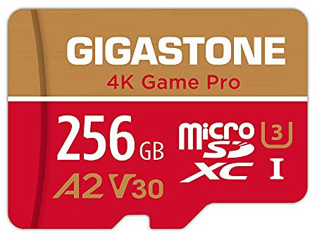 [5 Anni Recupero Dati Gratuito] Gigastone scheda di memoria 256 GB 4K Game Pro, Specialmente per GoPro Drone Switch 1, Velocità 100 MB/s. per video 4K, A2 U3 V30 Scheda Micro SDXC con Adattatore SD.