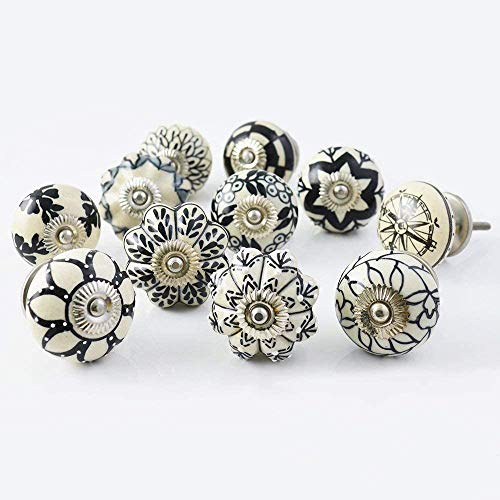 PUSHPACRAFTS 30 Black & White Ceramic knobs Cabinet Handles Kitchen pulls Drawer Puller