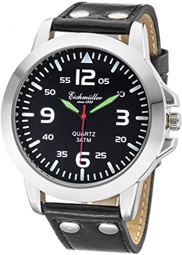 Eichmüller Herrenuhr RE1009 schwarz Lederband 45 mm