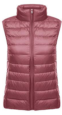 Packable Femmes Down Vest Veste Gilet Doudoune Ultra Léger Zip Up Puffer Coat Rose XXL
