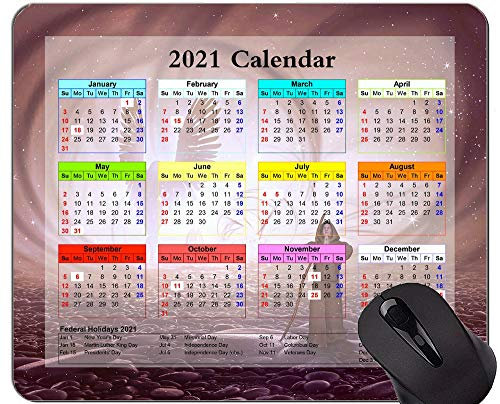 Gaming Mouse Pad 2021 Jahreskalender mit Feiertag, Monk Angel Pray Mouse Pad mit genähter Kante