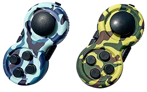 TOPWAYS Fidget Pad con 8 Funciones de Fidget, Reductor de estrés de la Segunda generación de Fidget Toy Cube Retro Controller für Add ADHS Autismus Kinder und Erwachsene (Camuflaje Azul + Verde)