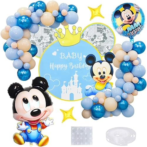 52 PCS Decoración Fiesta, Mickey Niños Cumpleaños Artículos , Globo Temático Decoración Póster Globo Mickey Grande Adecuado para Artículos de Fiesta Mickey.