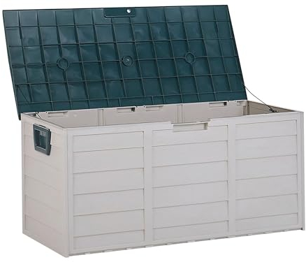 Beliani Wetterfeste Kunststoff-Auflagenbox Locarno in Grau und Grün, 112x50 cm – Perfekte Aufbewahrungslösung für Garten, Balkon und Terrasse Locarno