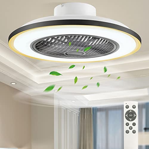 BKZO LED Ceiling Light with Fan, Ceiling Fan Lights with Wind Guide Wheel, Wind Speeds Adjustable, Stepless Dimming Light, Modern Fan Lighting, 3000-5500K