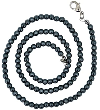 Taddart Minerals – Silber Graue Halskette aus dem natürlichen Edelstein Hämatit mit 4 mm Kugeln und 45cm Länge – handgefertigt