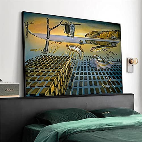 Horloge d'art abstrait post-moderne par Salvador Dali Toile imprimée Peinture d'art Tableaux de grande taille pour décor de salon 80x120cm(31.50x47.24in) Avec cadre