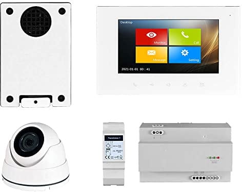 Voxura Domo Gegensprechanlage Türsprechanlage 1-Familien Set Unterputz UP Einbaulautsprecher Externe Farb-Domkamera Video-Innenstation Netzgerät