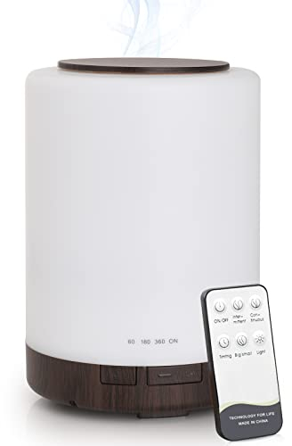 WD&CD Aroma Diffuser, 300ML Ultraschall Luftbefeuchter Aromatherapie Öle Diffusor, Aroma Diffuser für Duftöle mit 7 Farben LED für Zuhause Büro Oder Yoga - Dunkelbraun