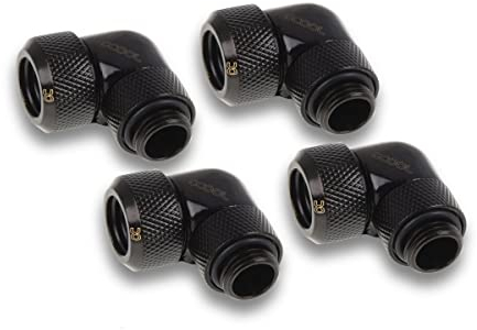Alphacool Eiszapfen HardTube Klemmverschraubung, 13 mm, 90° drehbar, G1/4 für Acryl-/Messingrohre, 4-teiliges Set, tiefschwarz