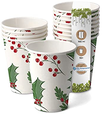 BIOZOYG Pappbecher 12oz einwandig Winter-Edition 1 Heiß- & Kalt-Getränkebecher Kaffee-Tasse ohne Henkel I Weihnachts-Becher Pappe I recycelbare Becher für Kakao I Tee-Becher-to-go 300ml 50 Stück
