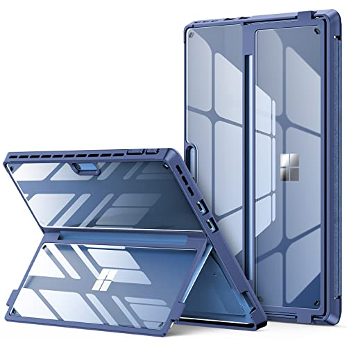 INFILAND Case For Microsoft Surface Pro 9 (2022) 13-inch Crystal Clear Multi-Angle Stand Rugged TPU Shockproof Bumper Frame Protective Cover, Compatible with Type Cover Keyboard, Gemstone Blue