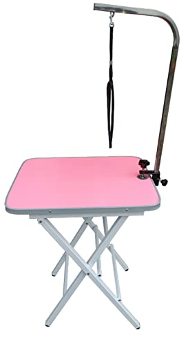 MOHTA Trimmtisch für Hunde Kleiner Mittelgroßer Haustierpflegetisch Tragbar, Rutschfester, Faltbarer Hundehaarschneidetisch mit Arm & Schlinge, Verstellbarer Hundepflegeständer (Color : Pink)