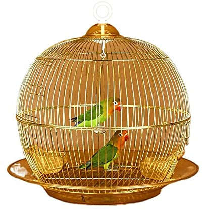 Vogelkäfig zum Aufhängen, Vogelkäfig mit Futterspender, goldenes Metall, rund, Vogelkäfige, Haus, Vogelträger für kleine Vögel, Papageien, Sittiche, Heimtierbedarf