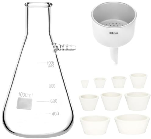QWORK Kit imbuto Buchner da 1000 ml, set di fiaschetta con filtro da 1 l, imbuto da 80 mm, in vetro borosilicato pesante per filtrare le pareti