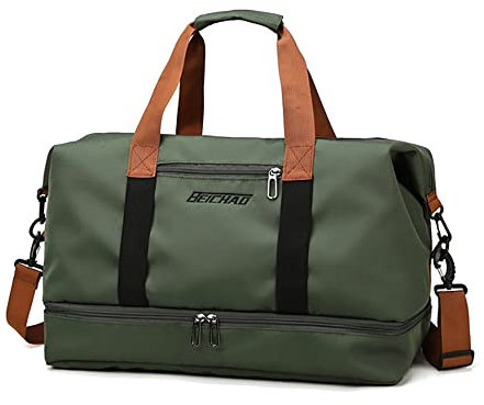 Vllcsla Sac de Weekend Homme Imperméable, 32,2 L, Sac de Sport de Voyage Homme Imperméable, Sacs de Week-End Grand avec Compartiment à Chaussures, Poche Humide, Sacs de Bagage pour Natation, Vert