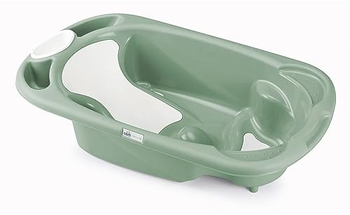 Baby-Badewanne Baby Bagno Grün | Anatomische Babywanne mit 2 Sitzzonen (0-6M / 6-12M). Rutschfest, mit Abflussstopfen & Ablagen. Phthalatfrei & sicher.