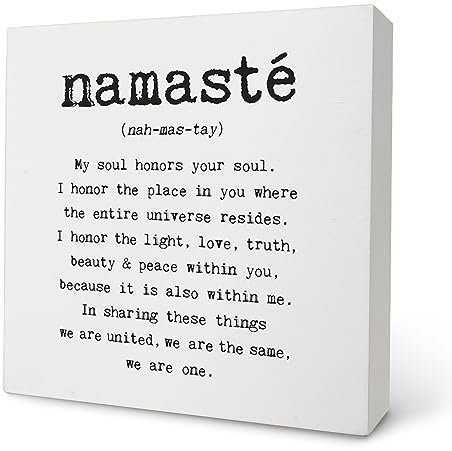 Knibeo Positive Yoga Meditation Namaste Definition Holzkiste Schild Dekor, Geschenke für Yoga-Liebhaber Lehrer, inspirierende, spirituelle Holzblock-Schild für Zuhause Schlafzimmer Wand Schreibtisch