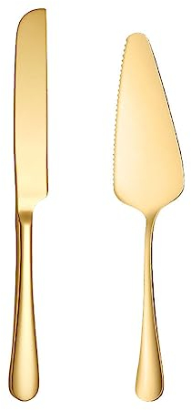 FSSTUD 2 Pcs Stainless Steel Cake Cutting Set Wedding Cake Knife Server Set Pizza Pie Slice Desserts Serving Spatula Baking Pastry Cutter for Birthday Party Golden